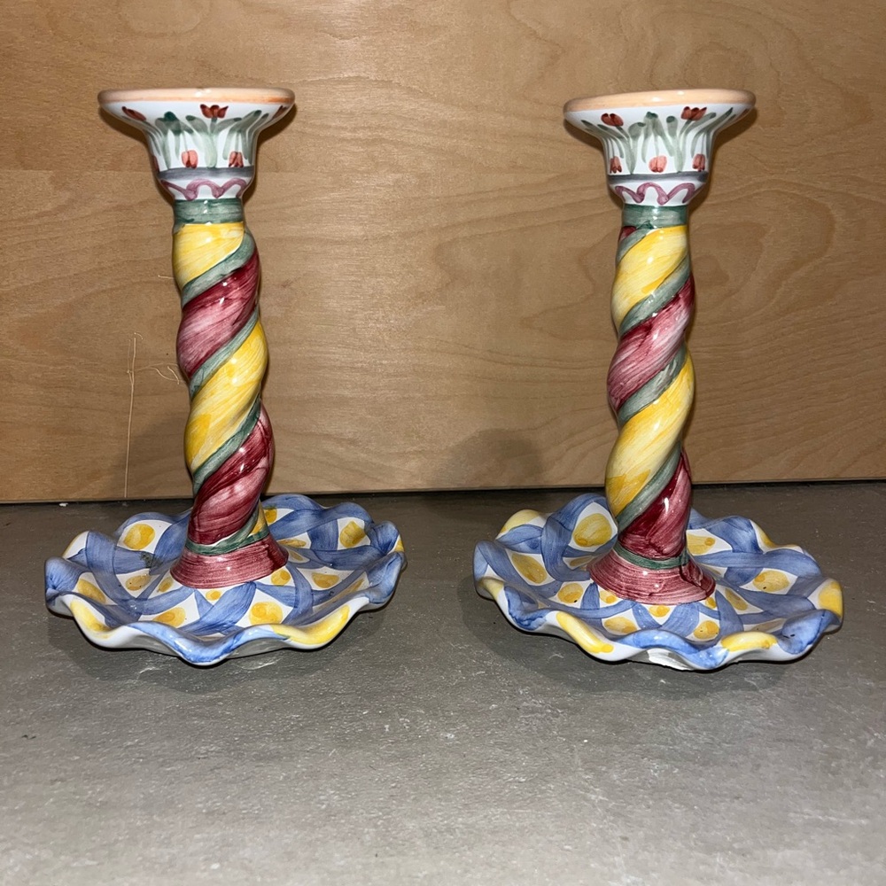 Mackenzie-Child’s Tall spiral candlesticks set